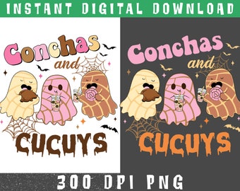 Conchas et Cucuys mexicain fantôme PNG, Spooky Conchas PNG, Pantasmas PNG, design fantôme mignon, Concha Sublimation Design, fantôme mexicain Png