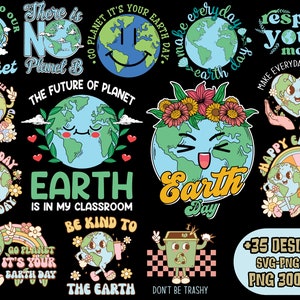 Earth Day Bundle PNG, Earth Day 22 april PNG, Retro Characters Png, Support Planet, Groovy Retro, Funny Earth PNG, Save the Ocean, Earth Day afbeelding 1