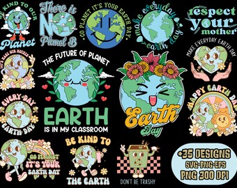 Paquete del Día de la Tierra PNG, Día de la Tierra 22 de abril PNG, Personajes Retro Png, Planeta de Apoyo, Retro Groovy, PNG de la Tierra Divertida, Salvar el Océano, Día de la Tierra