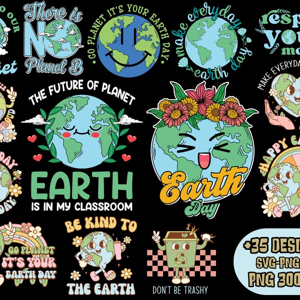 Lot Jour de la Terre PNG, Jour de la Terre le 22 avril PNG, personnages rétro Png, Support Planet, Groovy rétro, Funny Earth PNG, Sauver l'océan, Jour de la Terre