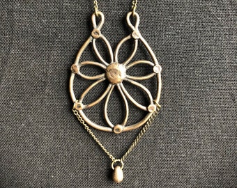 Handmade bronze mandala floral motif pendant