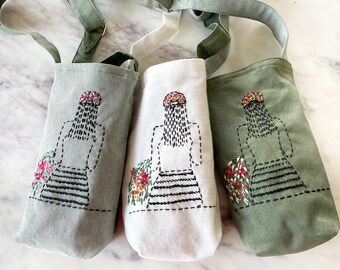 Adjustable crossbody bag light sage green bottle carrier gift for her large cup carrier dark sage green bottle carrier bag walking bag