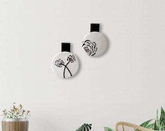 minimalist wall art  embroidered floral Wooden base  Modern Botanical home decor housewarming gift painted living room wall hanging