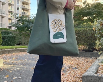 fabric shoulder bag sage green cotton boho tote school with inner pocket Valentines gift for her sister friend mom girlfriend travel purse