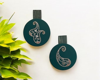 Green wall art minimalist  decor  housewarming gift living room decoration hand embroidered paisley artwork rustic wood art interior design