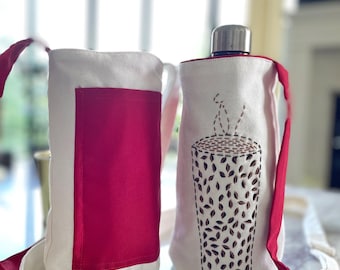 Regalo para el Día de la Madre para amantes del café y del fitness: bolsa para botella de agua con bolsillo interior y exterior, bandolera ajustable para caminar y gimnasio.