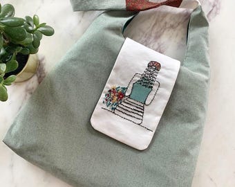 modern minimalist tote  shoulder bag school with inner pocket  boho cotton women travel purse sage green baby bag gift for her