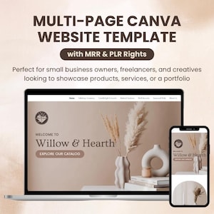 Mehrseitige Canva Website Vorlage mit MRR & PLR | Bearbeitbare Website für kleine Unternehmen | Minimalistische Ästhetik | Dienstleistungen Produktkatalog