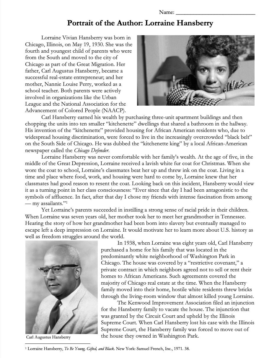 A Raisin in the Sun by Lorraine Hansberry | Complete Teaching Unit ...
