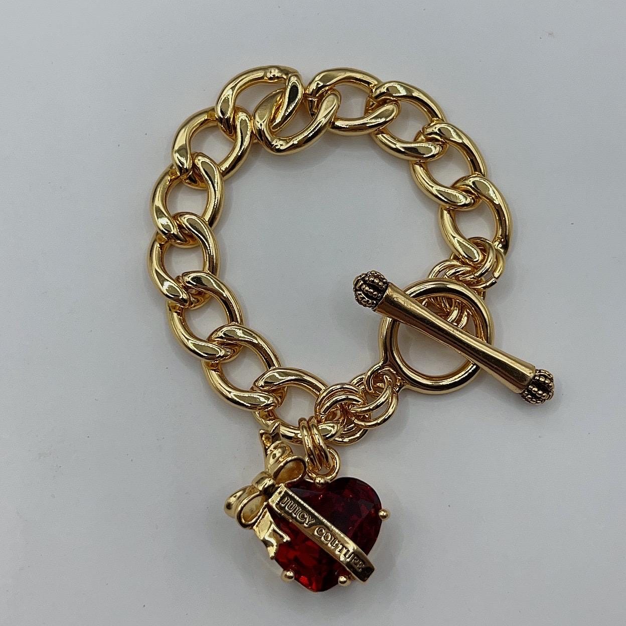 Juicy Couture BLING HEART PENDANT CHARM BRACELET 全2色 Juicy Couture Logo Big Silver Tone Heart Charm Link Chain