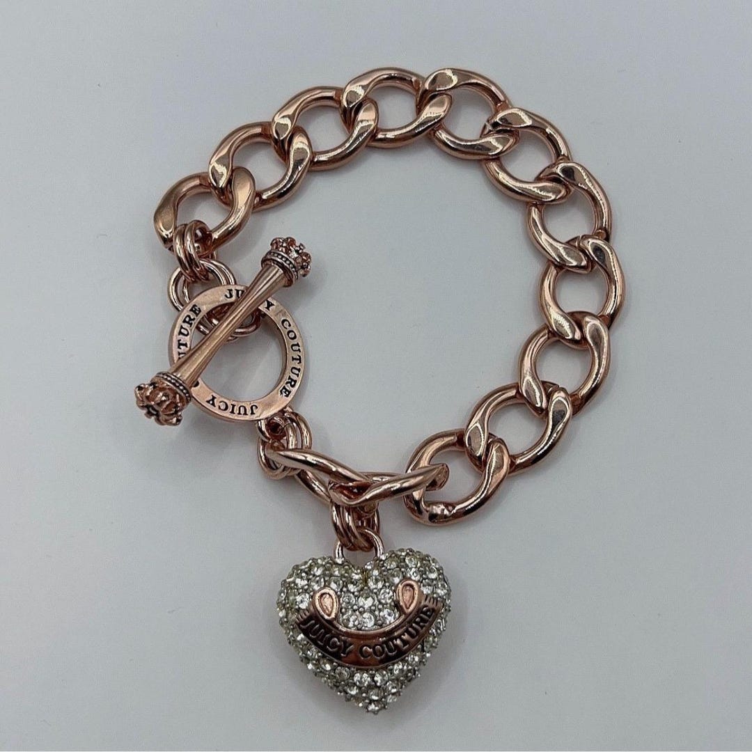 Juicy Couture Rose Gold Pave Heart Locket Charm Bracelet Etsy UK
