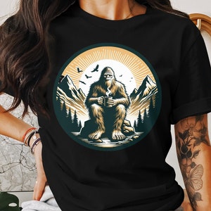 Bigfoot Morning Mountain Coffee T-Shirt, Bigfoot T-Shirt, Cute Basic Tee, Unisex T-Shirt