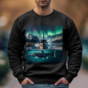 Orca Hunt & Aurora - Printed Apparel - Bella 3001 T-Shirt, Gildan 18000 Sweater, Gildan 18500 Hoodie