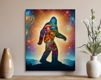 Cosmic Bigfoot Abstract Art Print, Colorful Space Wall Decor, Outer Space Galaxy Artwork, Unique Home Decoration