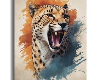 Watercolor Cheetah Canvas, Vibrant Wildlife Wall Art