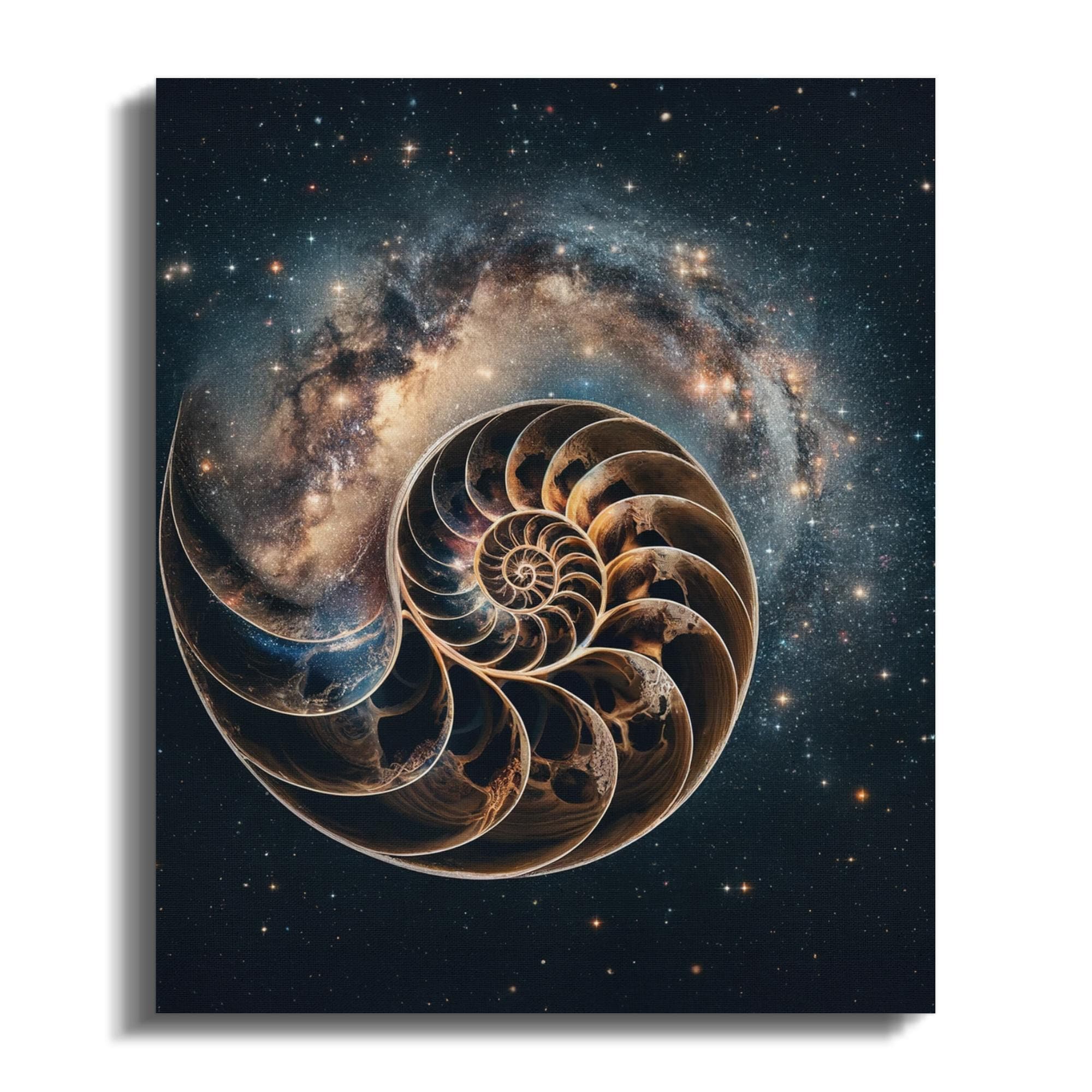 Spiral Galaxy and Nautilus Shell Composite Wall Art, Space and Nature ...