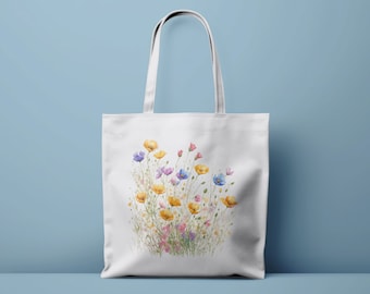 Wildflower Bliss-draagtas van 100% katoen met aquarel wilde bloemen