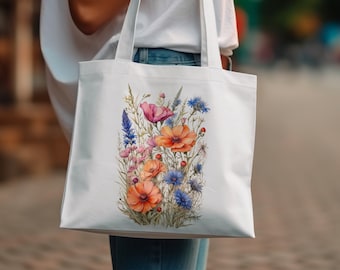 Katoenen canvas draagtas Wildflower Meadow – Shopper met bloemenprint