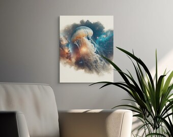 Cosmic Jellyfish Wall Art, Surreal Space Nebula, Modern Home Decor, Unique Large Print