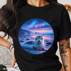 Baby Seal at Dusk on the Coast - Available on Bella 3001 T-shirt, Gildan 18000 Crew Neck Sweater and Gildan 18500 Hoodie