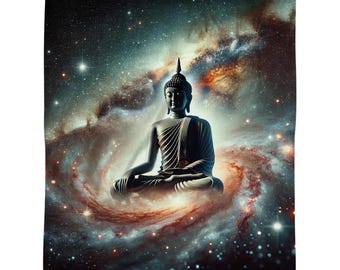 Galaxy Buddha Cotton Throw Blanket, Zen Meditation Decor (50x60)