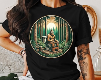 Humorous Bigfoot Forest T-Shirt – Sasquatch Nature Call Men's Tee