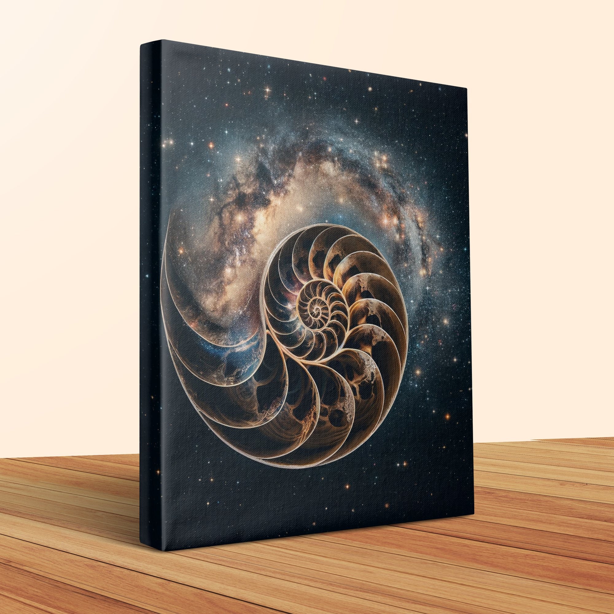 Spiral Galaxy and Nautilus Shell Composite Wall Art, Space and Nature ...