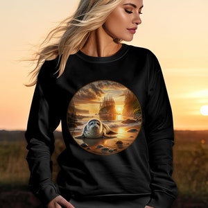 Harbor Seal Sunset Beach - Available on Bella 3001 T-shirt, Gildan 18000 Crew Neck Sweater and Gildan 18500 Hoodie