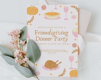 Invitación femenina de amistad. Invitación rosa de acción de gracias
