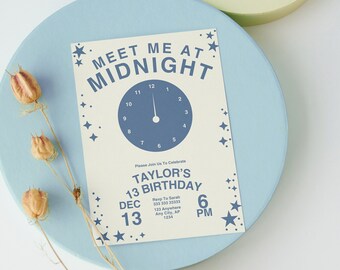 Encuéntrame en la invitación a la fiesta de medianoche, tarjeta digital de cumpleaños inspirada en Taylor Midnights