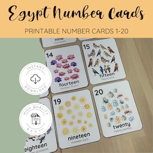 Egypt Number Cards 1-20, Educational Counting Flashcards for Kids, Homeschool Classroom Decor, Charlotte Mason Preschool Classroom Math