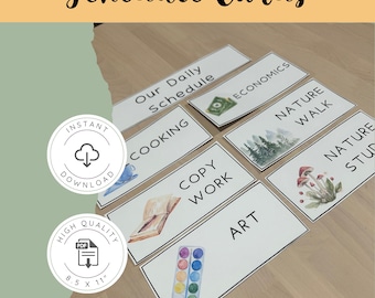 Cartes d'horaire quotidien pour l'école à la maison | Cartes visuelles de routine et de rythme pour enfants à imprimer | Montessori Waldorf Charlotte Mason Style | Nature