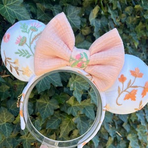 Embroidered Floral Mouse Ears-choice of bow color