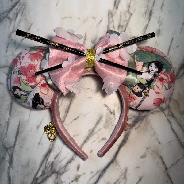 Asian Princess Mouse Ears | Chinese Mouse Ears | Lunar New Year Mouse Ears | DETACHABLE Top Bow | Choose top bow color or get both!