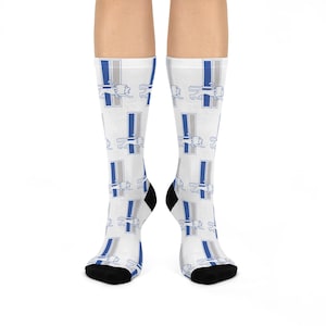 Detroit Lions Inspired Retro Leaping Lion Socks - Hand-Drawn Design on White Cushioned Crew Socks