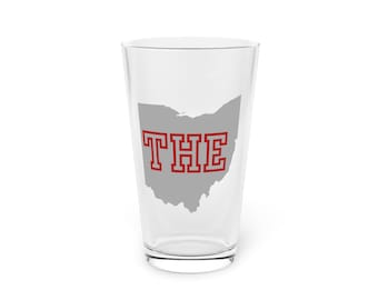 THE Ohio Pint Glass - Hand Drawn Scarlet and Gray Buckeye State Art