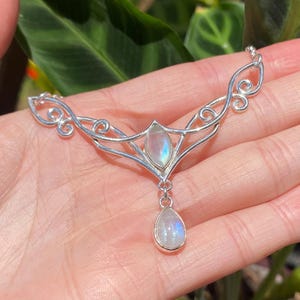 Angelic double moonstone teardrop pendant, regal, whimsigoth , 925 sterling silver necklace, fairy, hand designed in Tasmania, Australia