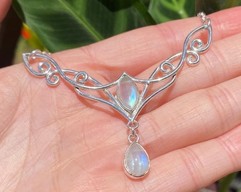 Angelic double moonstone teardrop pendant, regal, whimsigoth , 925 sterling silver necklace, fairy, hand designed in Tasmania, Australia