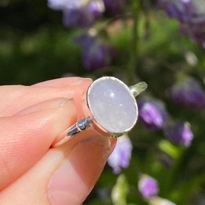 Natural lavender jade ring, 925 Sterling Silver, Handmade, oval cut, Whimsical and enchanting, stackable, elegant thin band