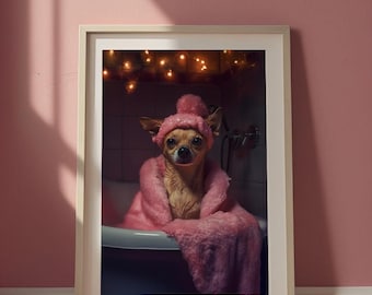 Pampered Pooch in Pink – Funny Chihuahua Wall Art for Dog Lovers