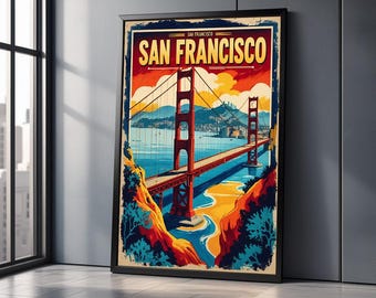 Golden Gate Bridge Print: Vintage San Francisco Travel Poster (Digital Download