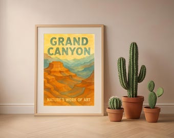 Grand Canyon Watercolor Print: Vintage National Park Travel Poster