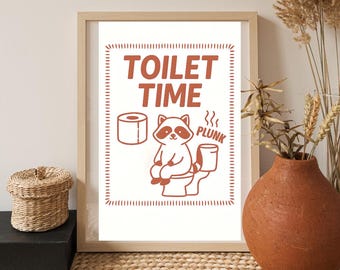 Funny Raccoon Bathroom Print: Toilet Humor Wall Art (Digital Download