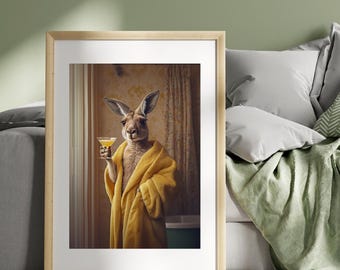 Funny Kangaroo Spa Day Poster: Whimsical Animal Wall Art