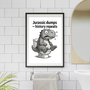 Dinosaur on Toilet Print: Funny Bathroom Decor (Digital Download)