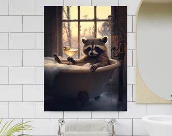 Relax Like a Raccoon - Cozy Bathtub Wall Art