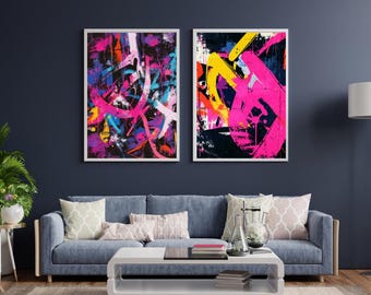 Neon Abstract Art Print: Bold Modern Wall Decor (Digital Download, 3-in-1 Set)