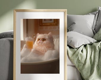 Bubble Bath Cat – Funny Cool Cat Wall Art with Drink & Sunglasses