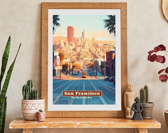 Vintage San Francisco Cable Car Print: Retro Cityscape Travel Poster (Digital Download)