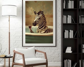 Zebra in the Tub – Funny Animal Wall Art with Wine & Attitude